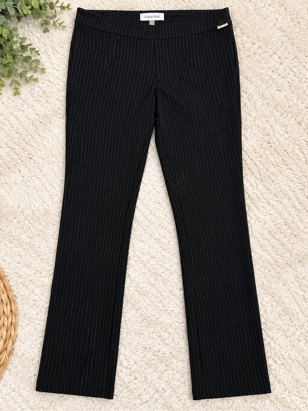 Calvin Klein Black Pinstripe Stretch Dress Pants | large